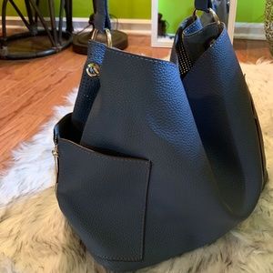 leather blue handbag